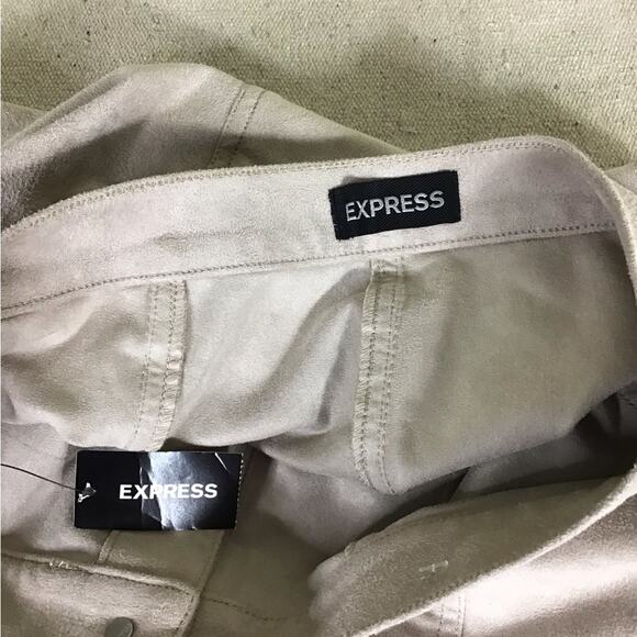 Express Y2K Women A line Skater button front faux suede Mini skirt Sz. 6 Brown - Picture 6 of 8